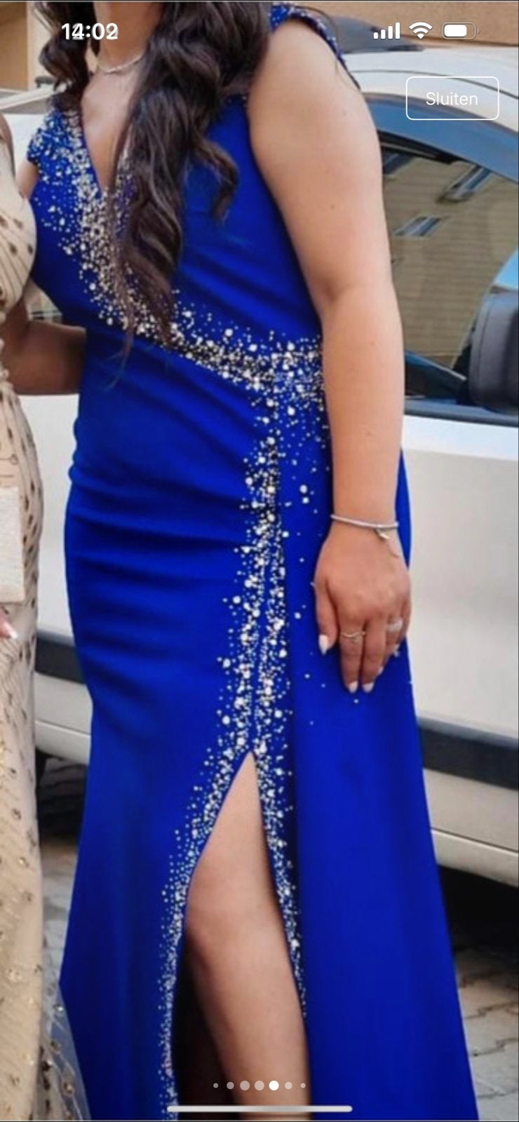 Prachtige Koningsblauwe Galajurk met Strass en Split, Galajurk, Blauw, Maat 42/44 (L), Ophalen of Verzenden