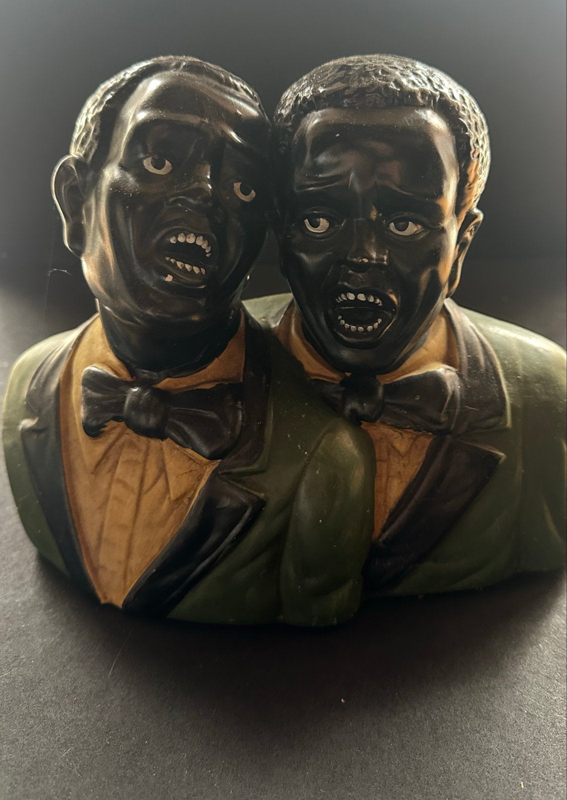 Vintage beeldje van twee mannen, mogelijk spaarpot, Verzamelen, Beelden en Beeldjes, Ophalen, Gebruikt, Mens