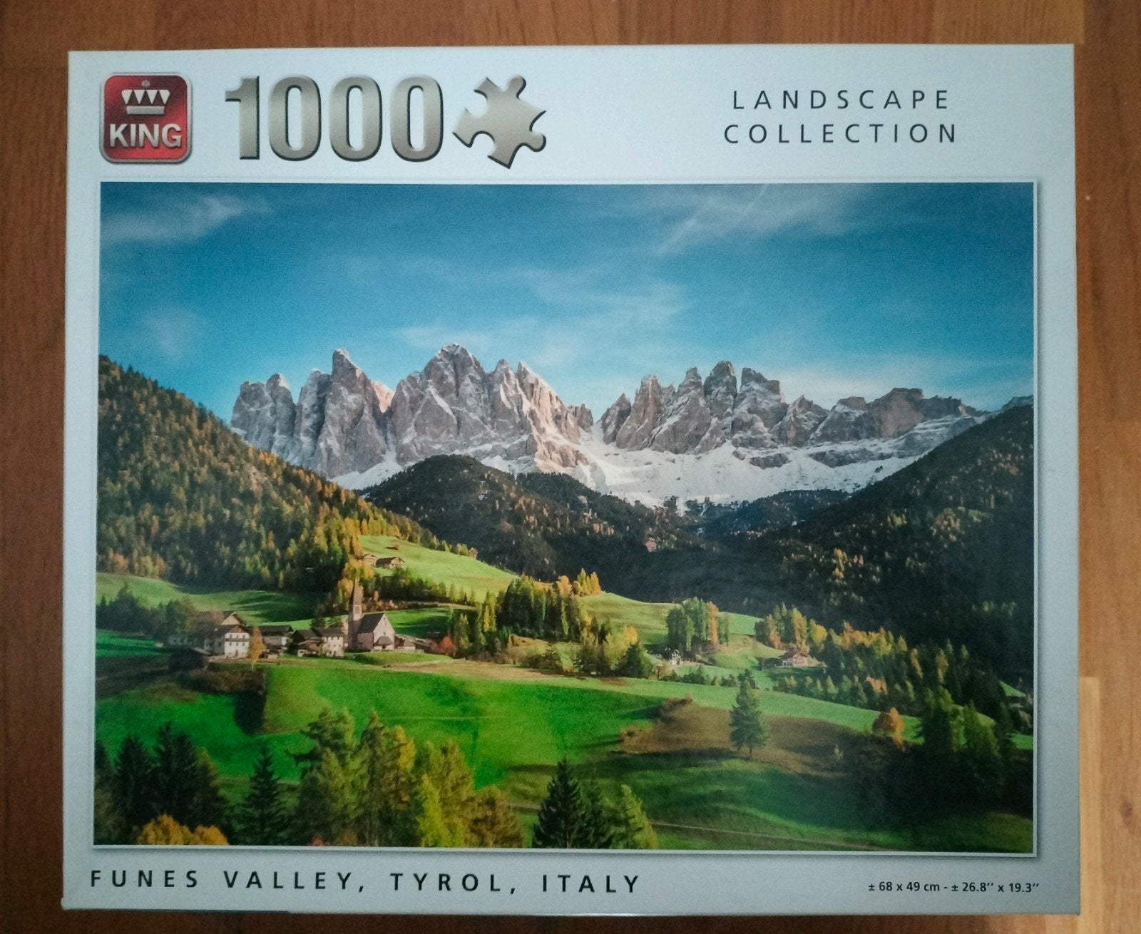 King Legpuzzel 1000 stukjes - Funes Valley, Tirol, Italië, Hobby en Vrije tijd, Denksport en Puzzels, Ophalen of Verzenden