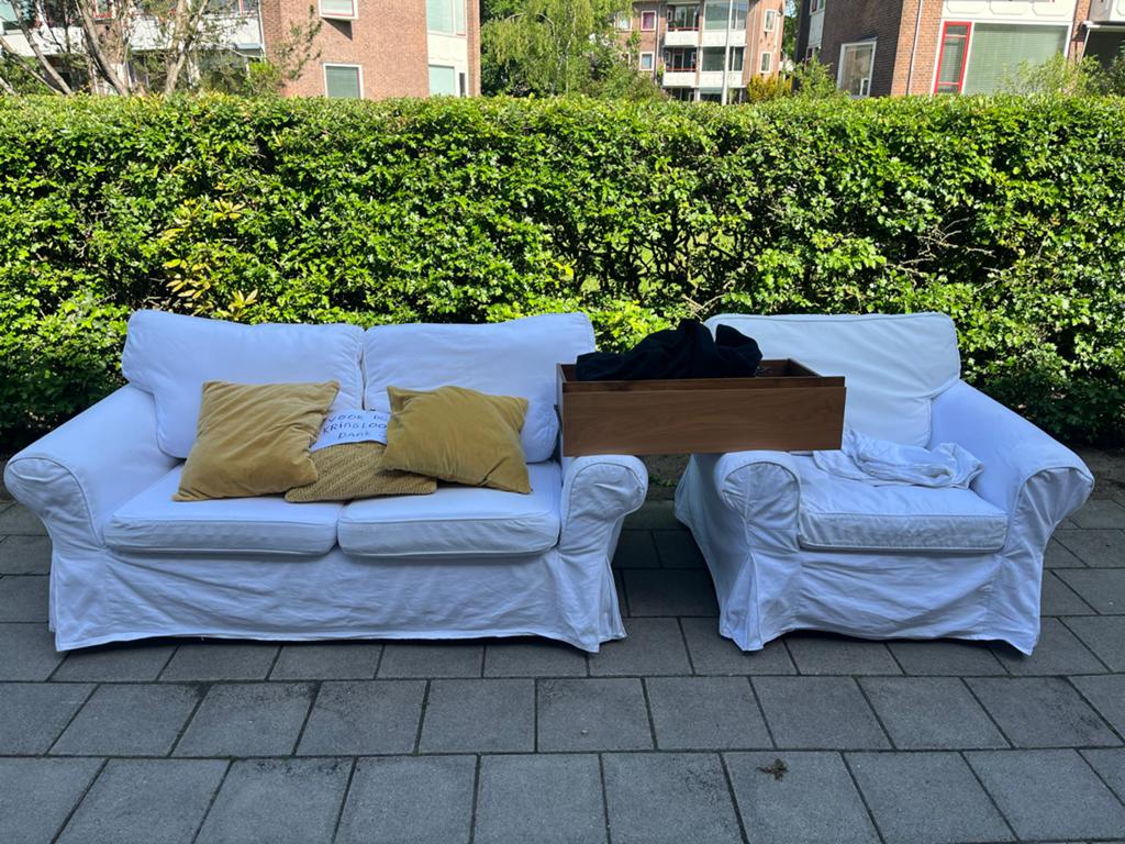Gratis ophalen! witte 2-zitsbank en fauteuil set, Huis en Inrichting, Ophalen, Gebruikt, 150 tot 200 cm, Driepersoons