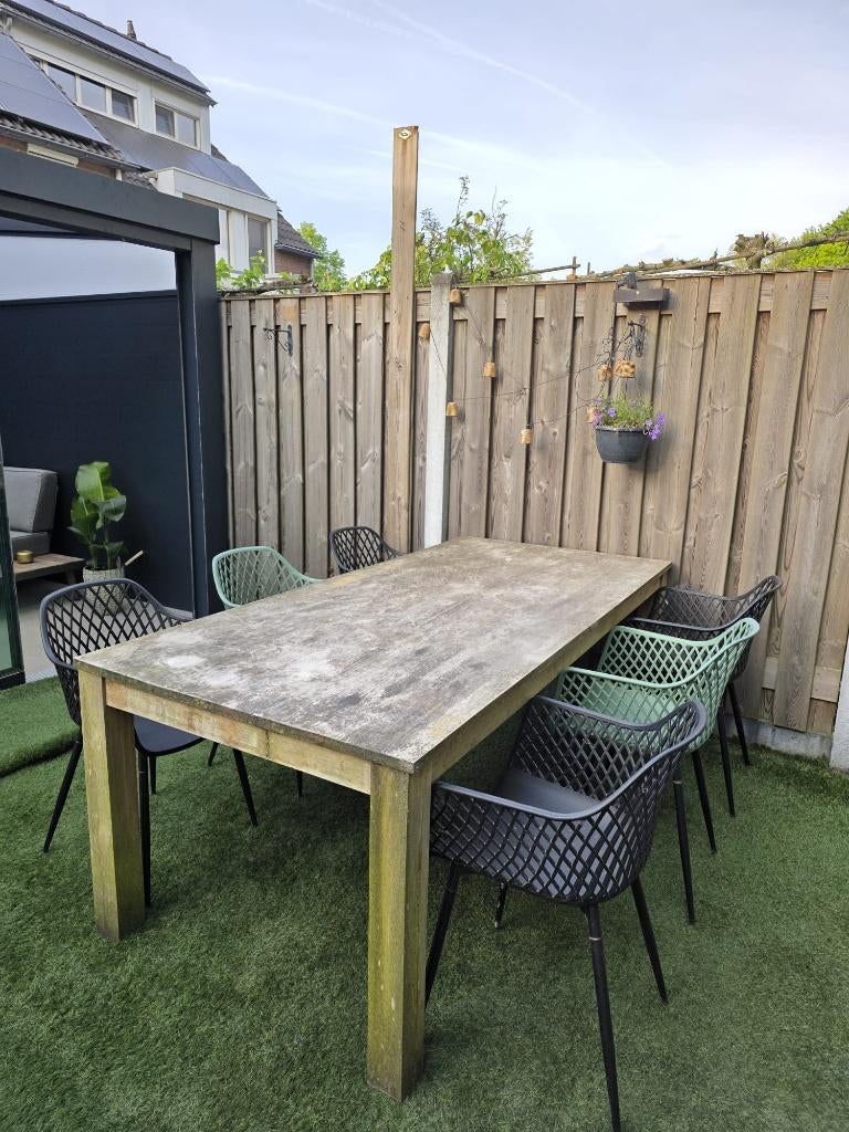 Z.g.a.n. 6 tuinstoelen zwart / groen, Ophalen, Zo goed als nieuw, Kunststof