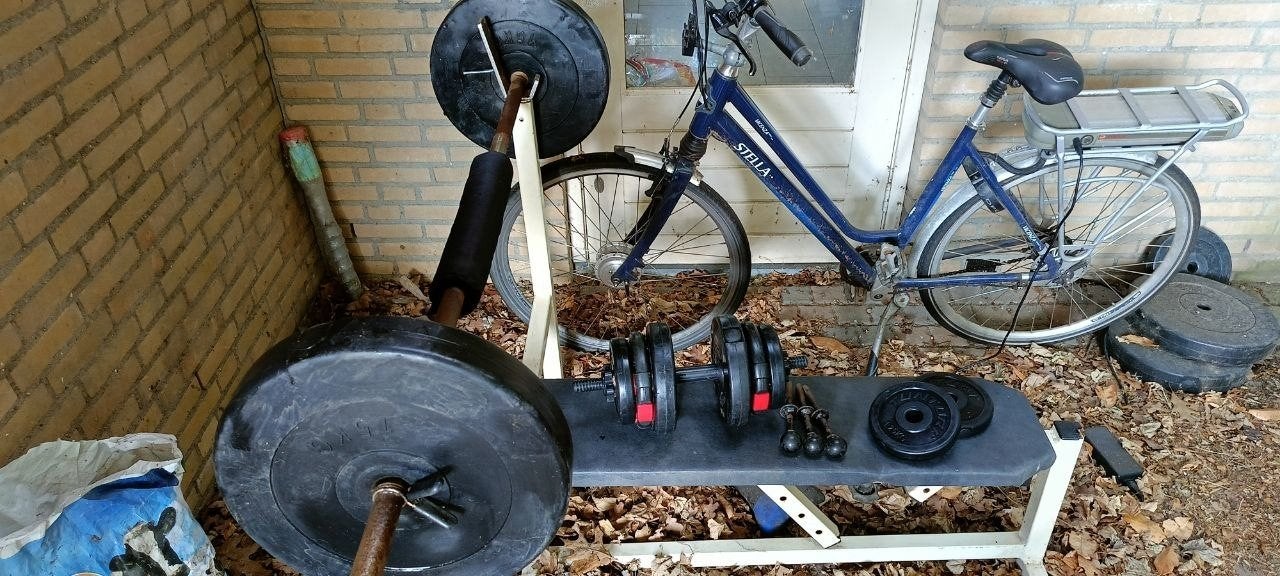 Complete Fitness Set: Bank + Halterstang + Dumbbells, Ophalen, Gebruikt, Fitnessbank