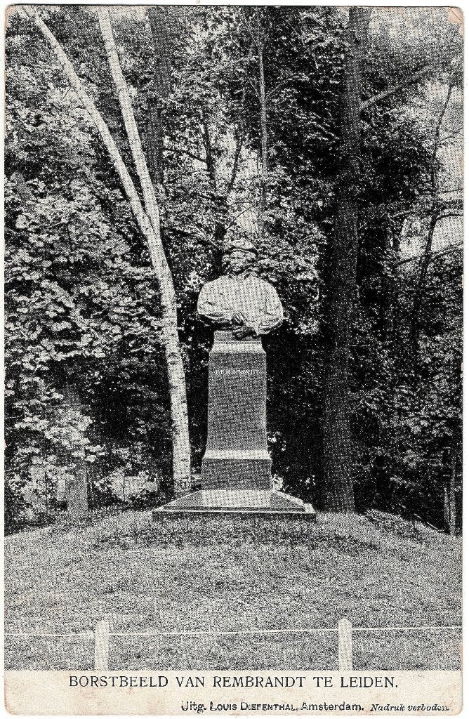 Leiden, Borstbeeld van Rembrandt, verstuurd 1906,, Verzenden, Voor 1920, Gelopen, Zuid-Holland