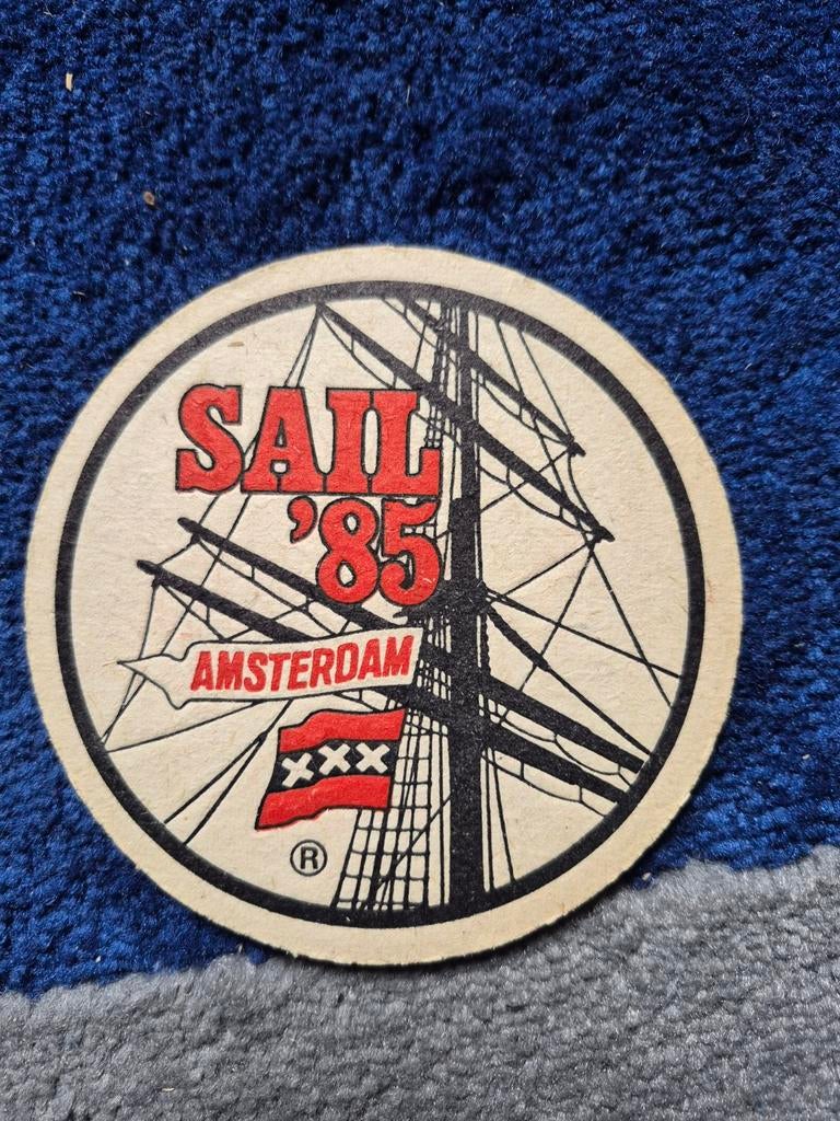 Vintage bierviltje Sail '85 Amsterdam, Ophalen of Verzenden, Gebruikt, Gebruiksvoorwerp