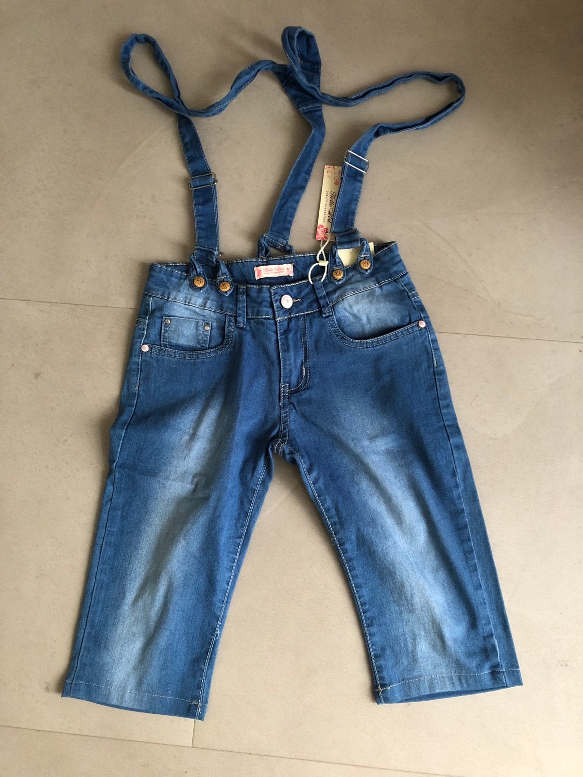 Nieuwe capri denim tuinbroek met verstelbare bandjes, Ophalen of Verzenden, Nieuw, Meisje, Broek