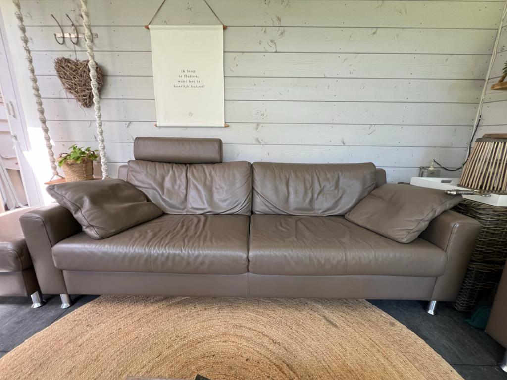 Leren bank en fauteuil van Topform, Huis en Inrichting, Ophalen, Gebruikt, Driepersoons, Rechte bank