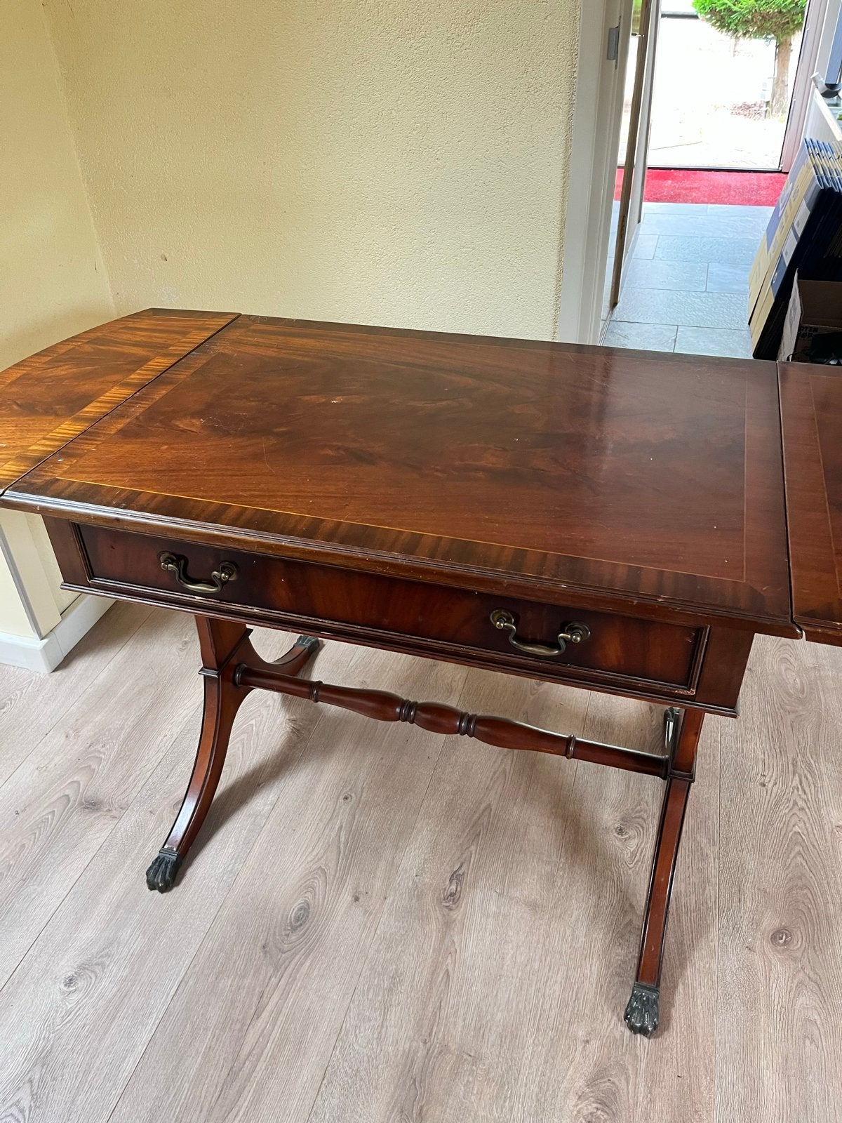 Antieke Mahonie Salontafel met Uitschuifbare Bladen, Ophalen
