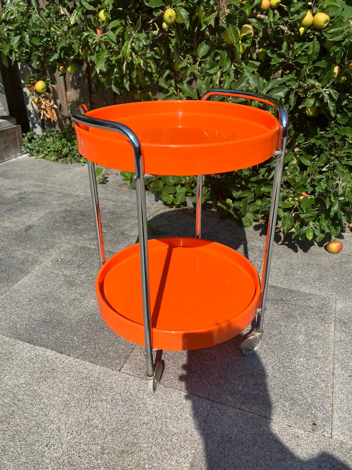 Vintage space age trolley serveerwagen jaren 70 oranje, Ophalen, Gebruikt