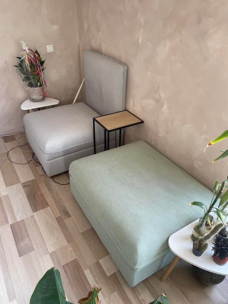 2 x VIMLE Footstool opbergruimte + 1 x rugleuning, Huis en Inrichting, Banken | Voetenbanken en Poefen, Ophalen, Gebruikt, Rechthoekig