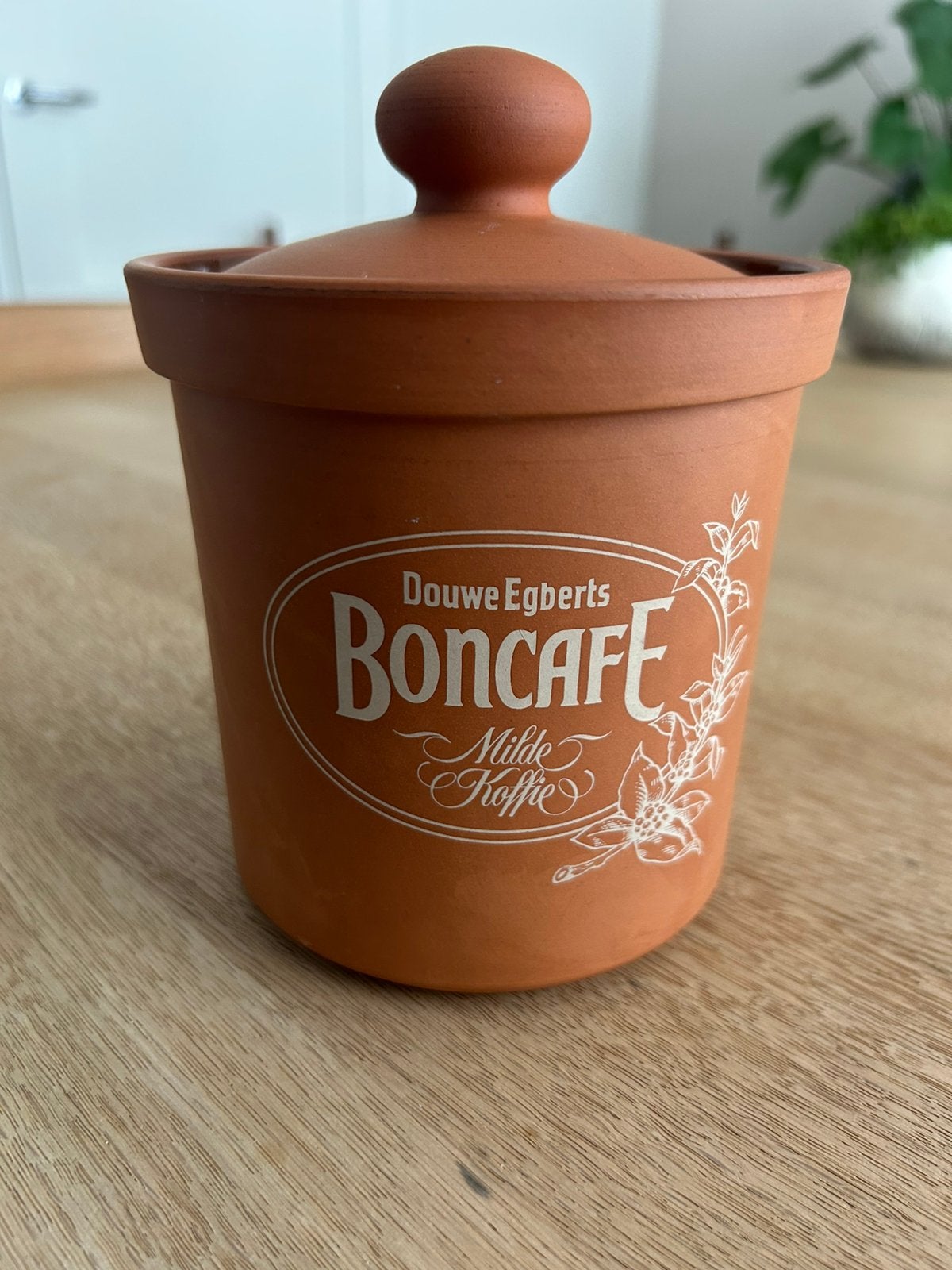 Vintage Aardewerk voorraadpot Boncafé van Douwe Egberts, Ophalen of Verzenden, Zo goed als nieuw, Overige materialen, Pot, Bus of Blik