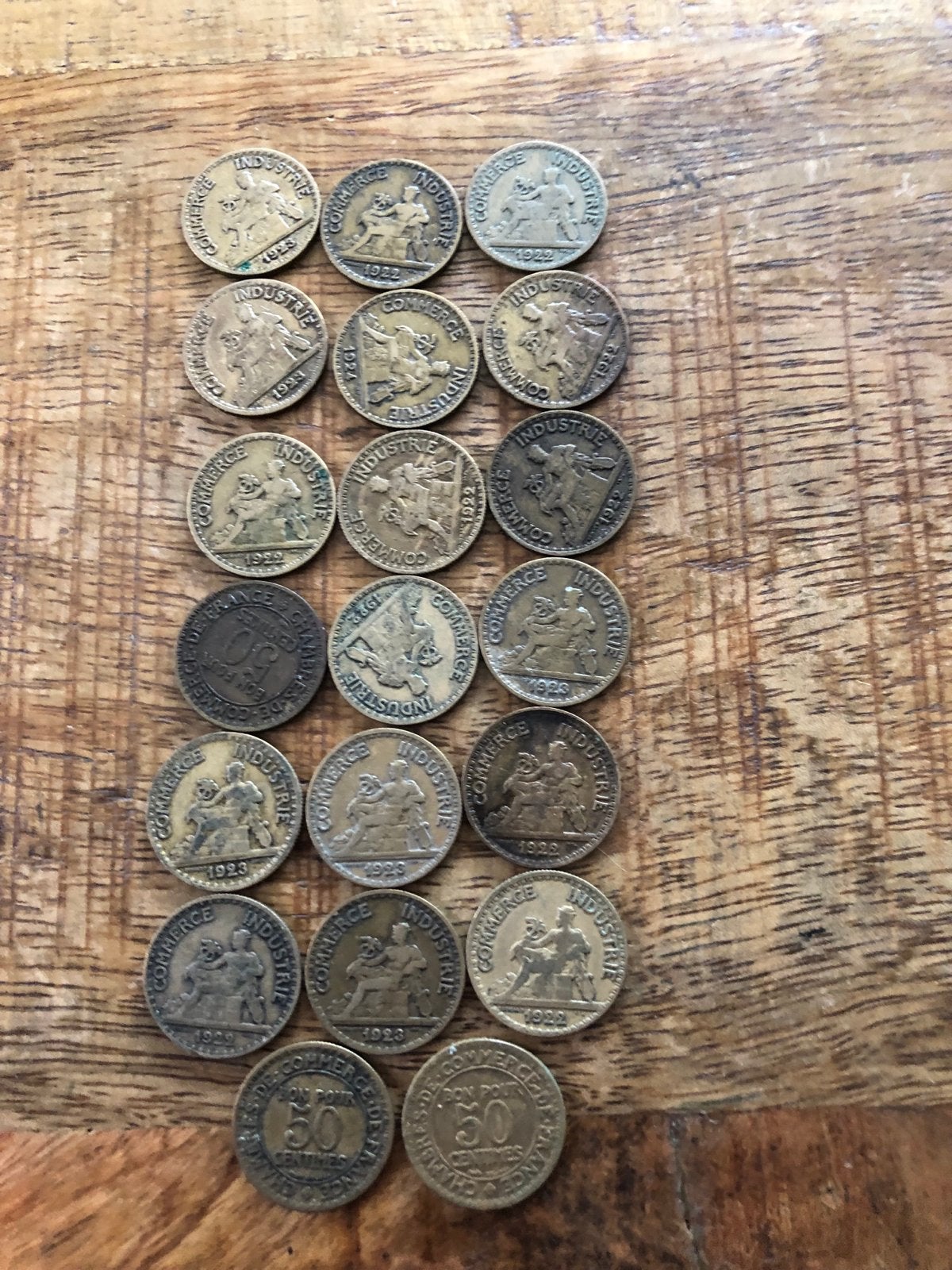 Set van 20Franse munten 50 centimes Commerce Industrie, Postzegels en Munten, Munten | België, Ophalen of Verzenden, Brons, Setje