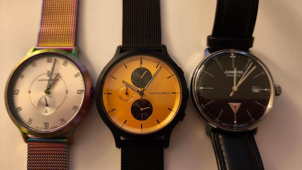 Drie stijlvolle designhorloges te koop: Lilienthal & Junkers, Overige merken, Staal, Staal, Verzenden