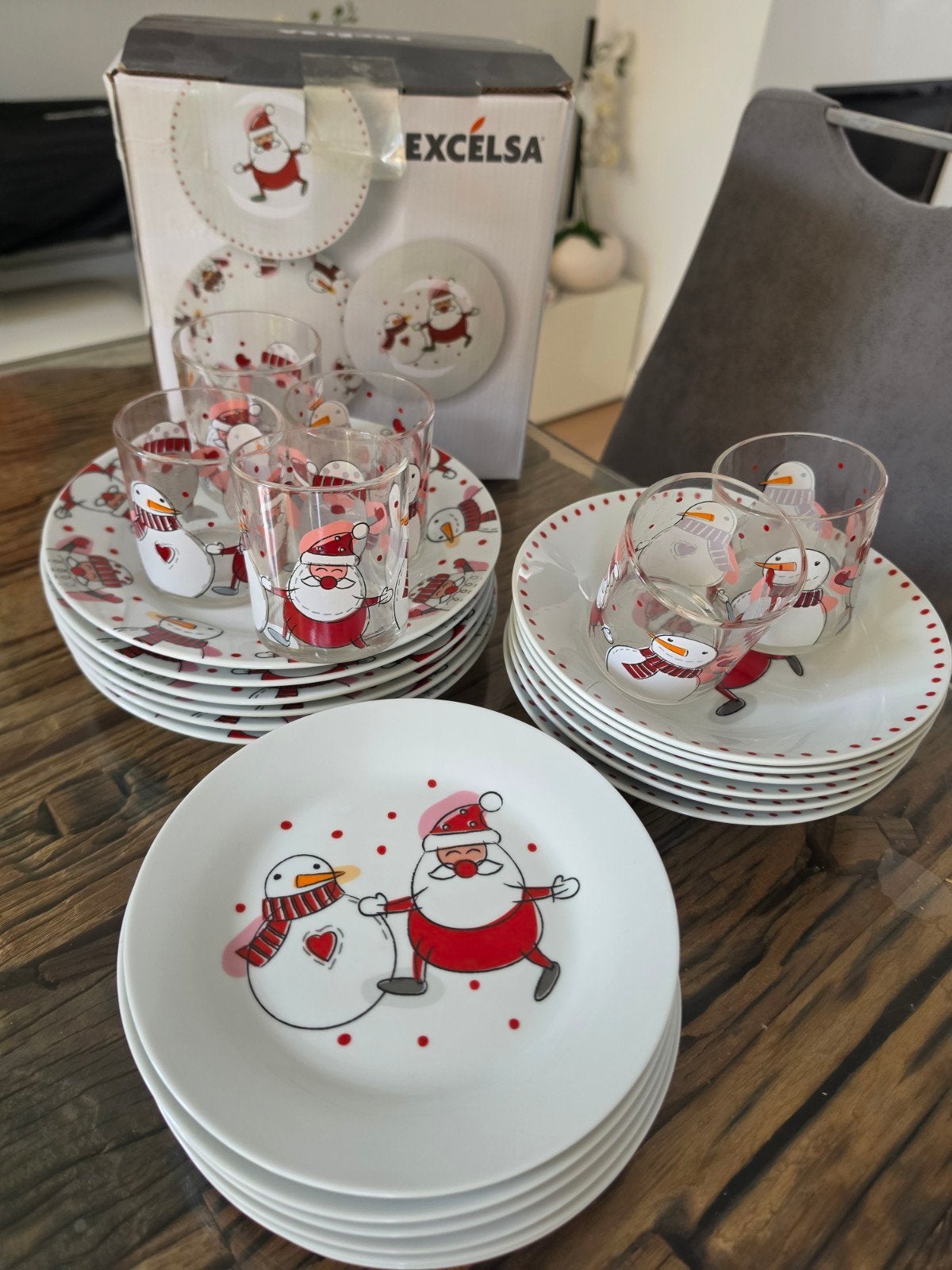 new Excelsa Snowman Kerstservies - 18-delig met glazen, Overige merken, Nieuw, Ophalen of Verzenden, Modern