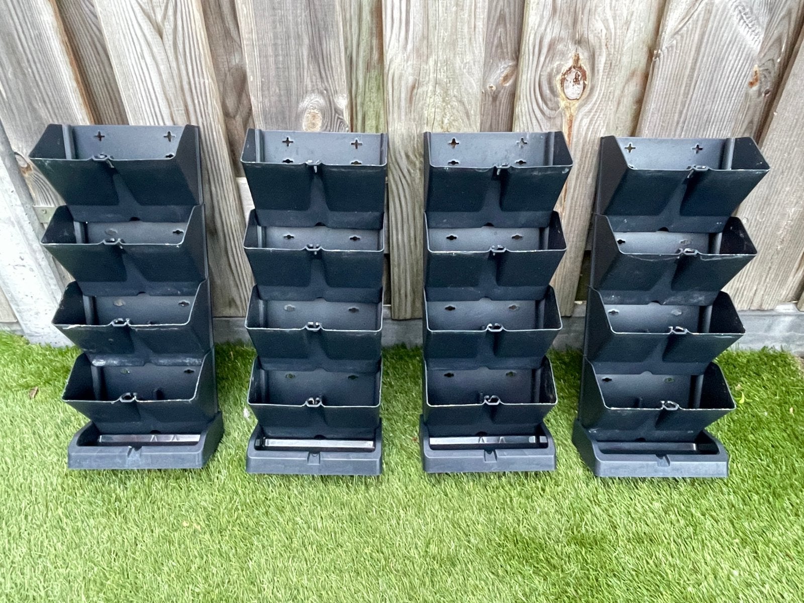 Plantenbakken 4 stuks antraciet staand/hangend 48 cm hoog, Kunststof, Gebruikt, Minder dan 60 cm, Ophalen of Verzenden