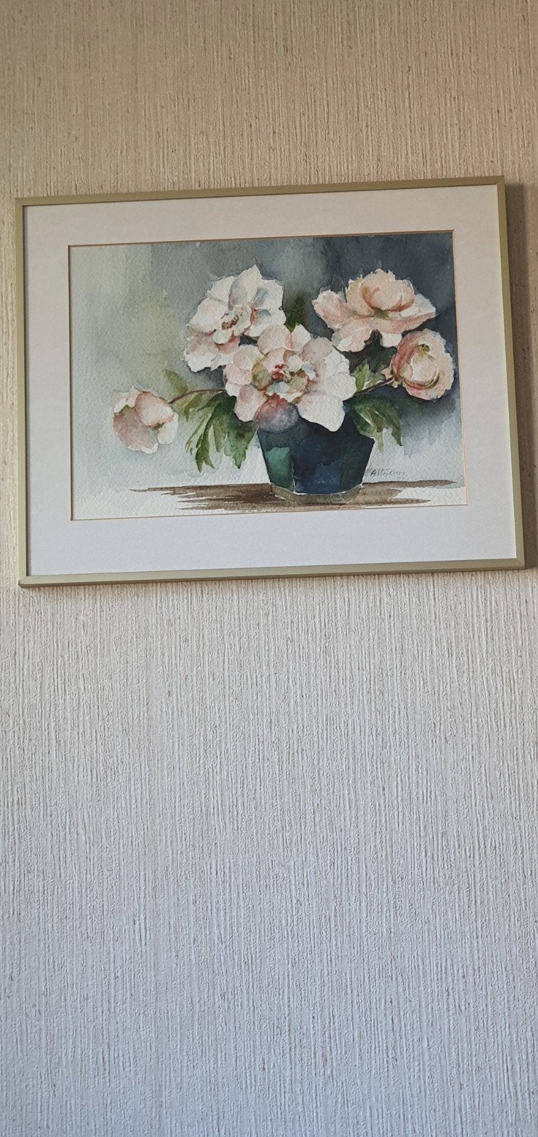 Schilderij: Aquarel van bloemen in vaas, Ophalen of Verzenden