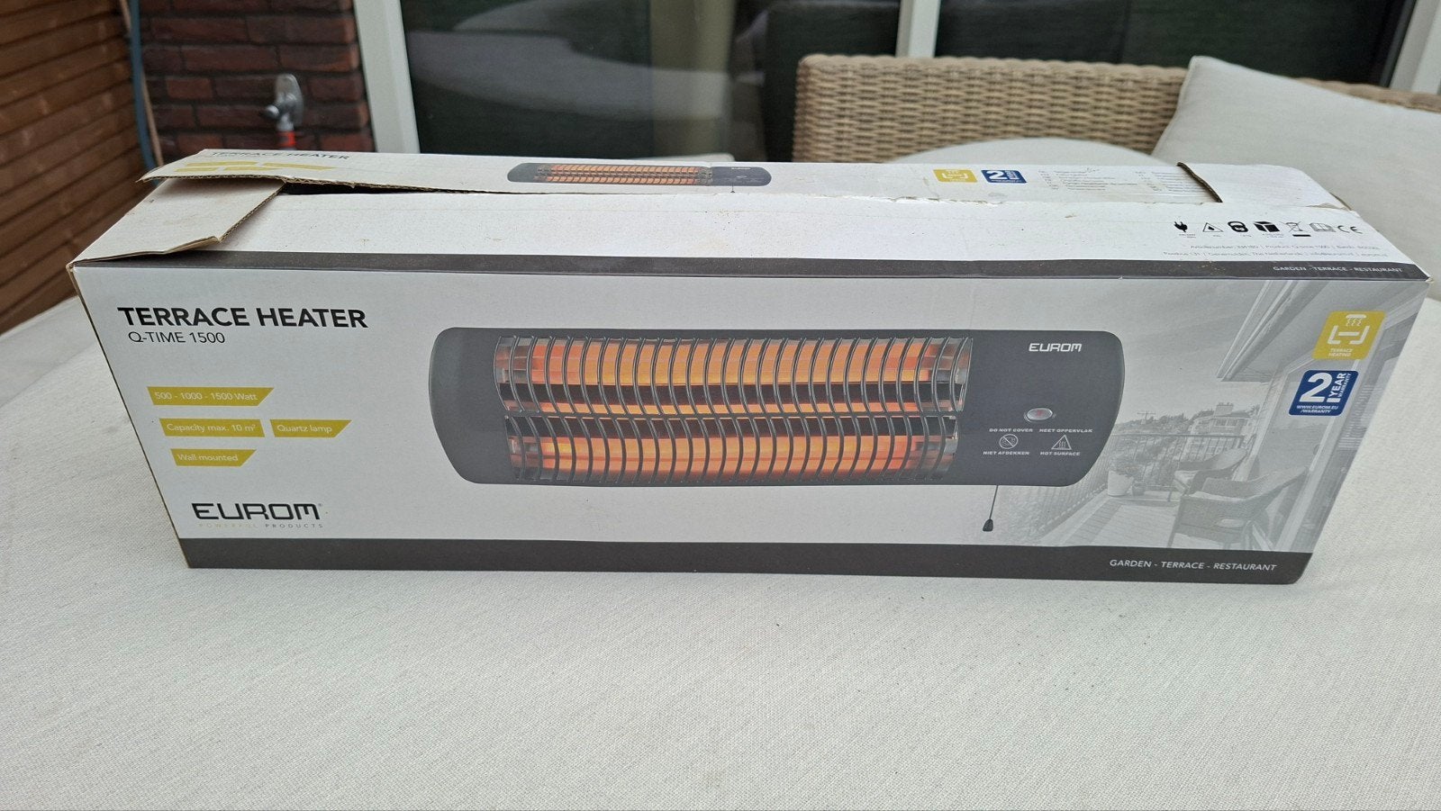 2x Eurom terrasheater Q-time 1500, Ophalen, Gebruikt, Elektrisch, Wand