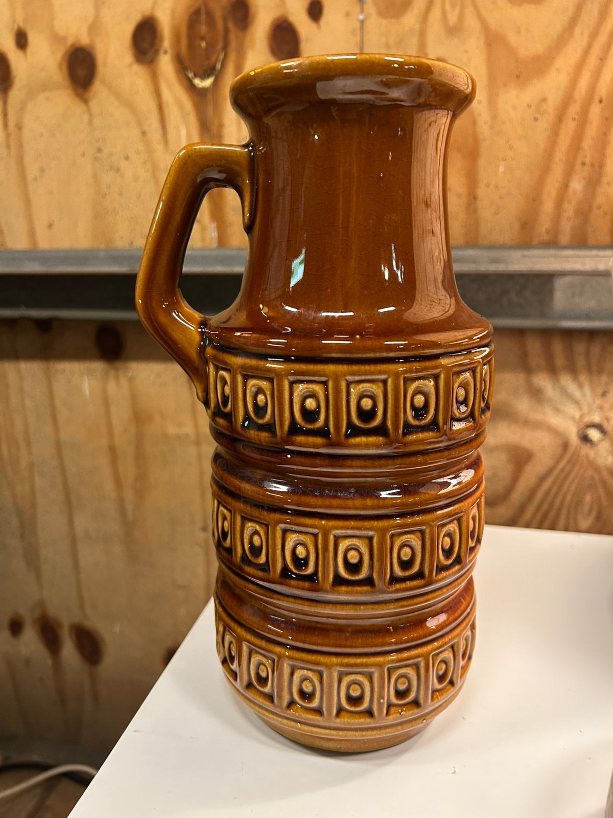 Vintage jaren 70 bruine west germany vaas met oor 429-26, Ophalen of Verzenden, Huis en Inrichting