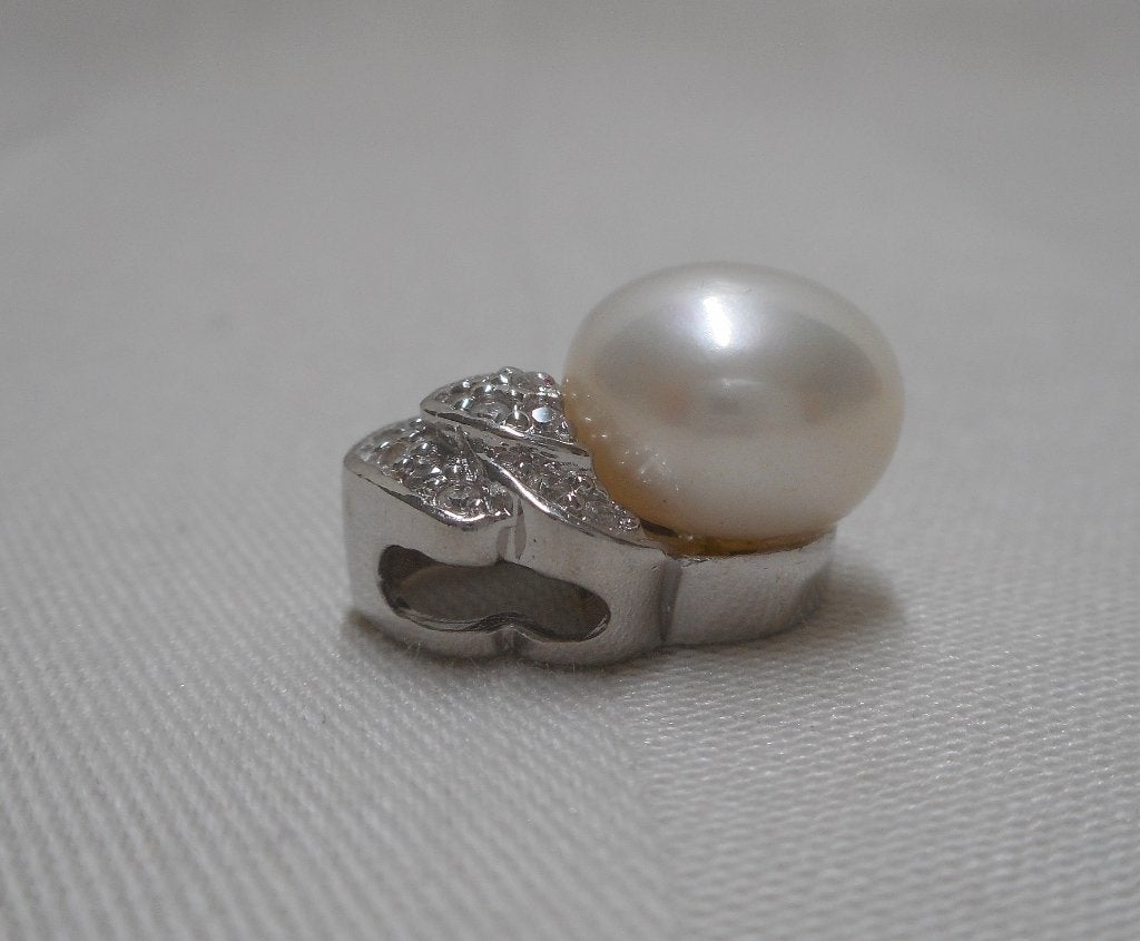 Zilveren hanger met parel en steentjes nr.1578, Verzenden, Zo goed als nieuw, Met parel, Zilver