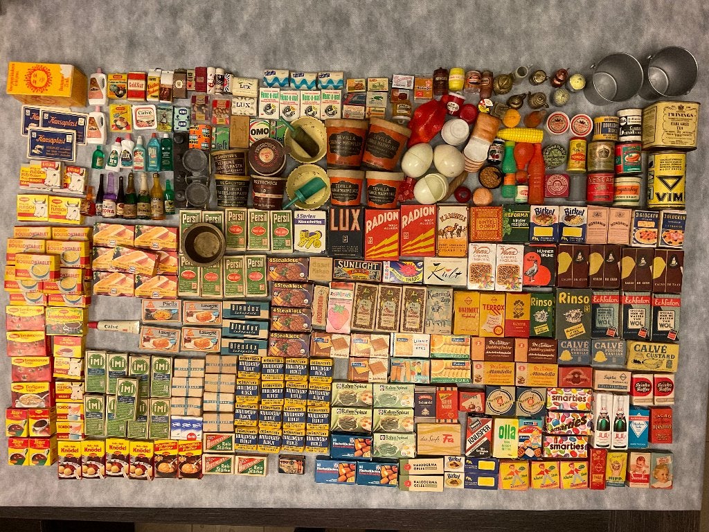 Poppenhuis Artikelen |Wasmiddel Voedseldozen Blikken, Ophalen, Gebruikt, Gebruiksvoorwerp