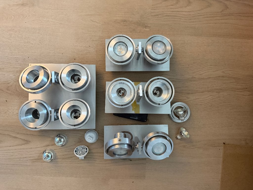 4 sets industriële design spots, Huis en Inrichting, Ophalen of Verzenden, Gebruikt, Plafondspot of Wandspot