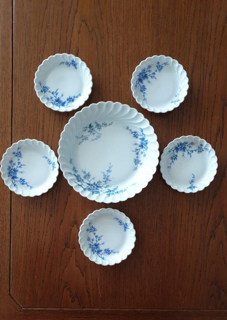 Gebaksservies Haviland Limoges / blauw wit / zesdelig, Ophalen