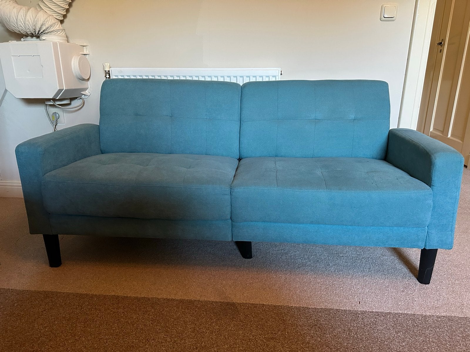 Comfortabele turquoise tweezitsbank, Ophalen, 150 tot 200 cm, Tweepersoons, 75 tot 100 cm
