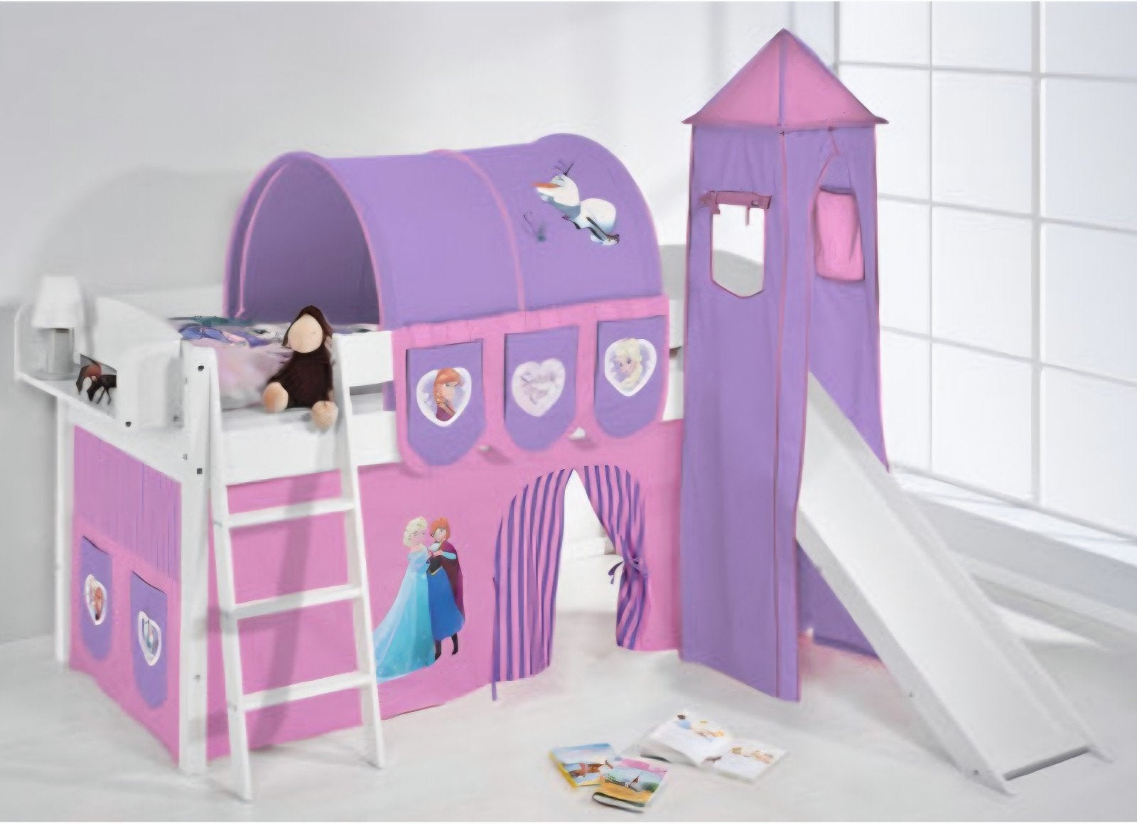 Anna en Elsa gordijnen, tunnel en toren voor bed, Gebruikt, Gordijnen of Lamellen, Ophalen of Verzenden, Meerkleurig