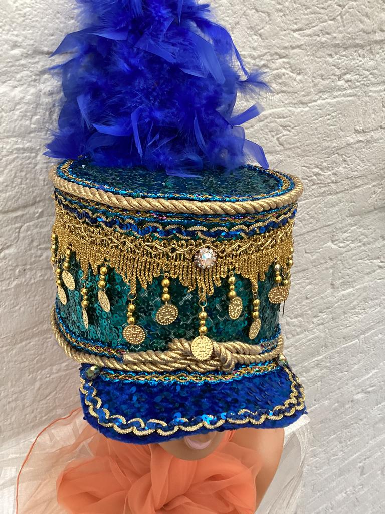 Festival cape , blauw met goud kleuren, Kleding | Dames, Maat 38/40 (M), Carnaval, Ophalen of Verzenden, Zo goed als nieuw