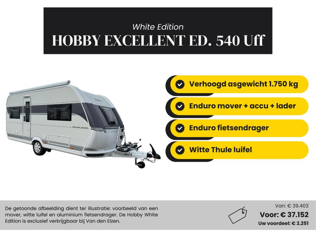 Hobby Excellent Edition 540 UFF Mover, Luifel, Fietsendr., Caravans en Kamperen, Caravans, Bedrijf, tot en met 4, 1250 - 1500 kg