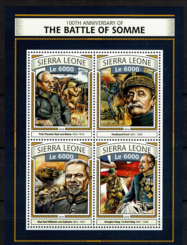 SIERRA LEONE 2016 PF BLOK WO1 OORLOG WWI  GREAT WAR HISTORIE, Ophalen of Verzenden, Postfris, Overige thema's