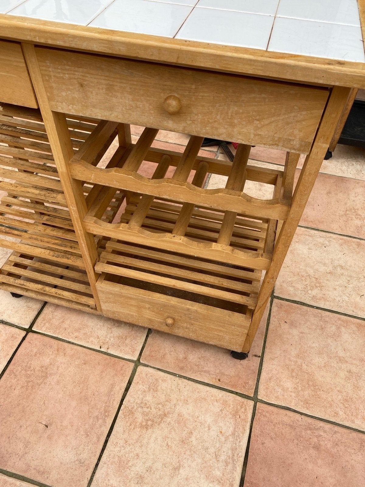 Massief beuken Keukenwagen/Trolley met tegelblad, Ophalen, Gebruikt, Hout, Keukentrolley
