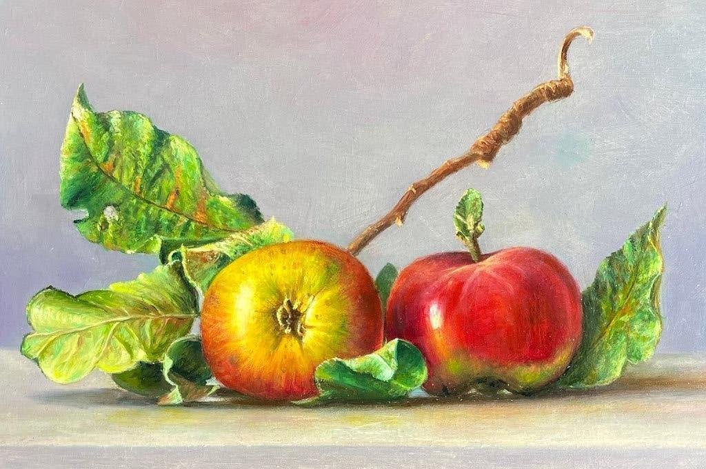 Schilderij stilleven appels op tafel. Hans Habraken., Antiek en Kunst, Kunst | Schilderijen | Klassiek, Ophalen of Verzenden