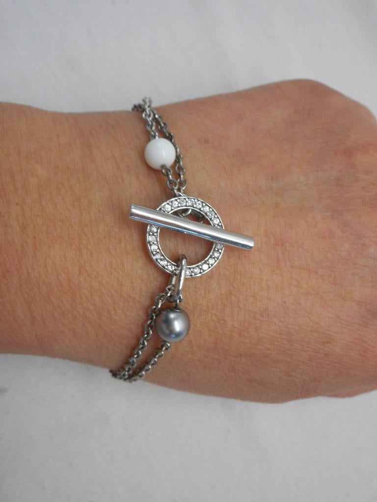 Zilveren armband met bolletjes en mooi staaf slot nr.1645, Verzenden, Zo goed als nieuw, Met bedels of kralen, Zilver