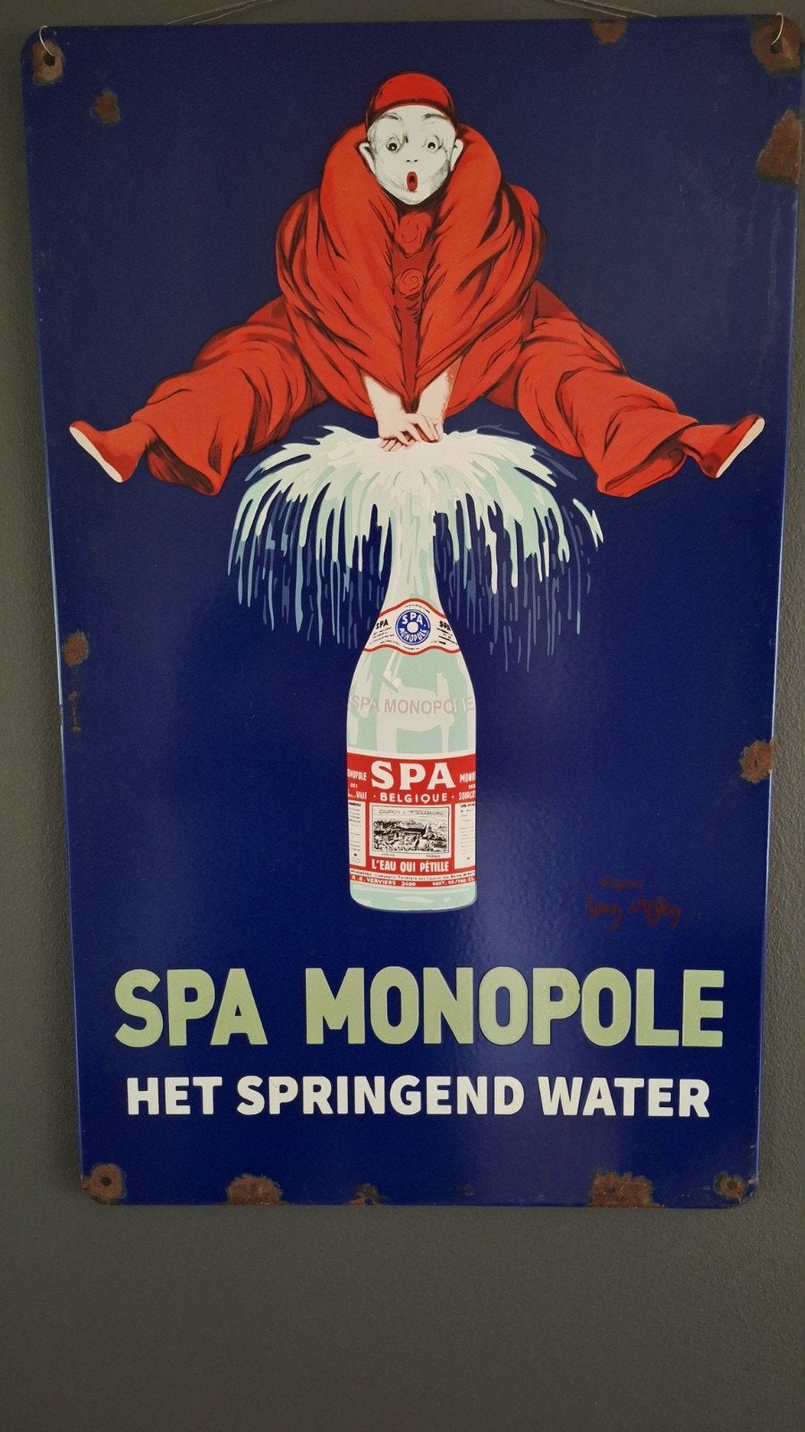 Spa emaille reclame bord 45 x 73 cm het springend water, Ophalen of Verzenden, Reclamebord