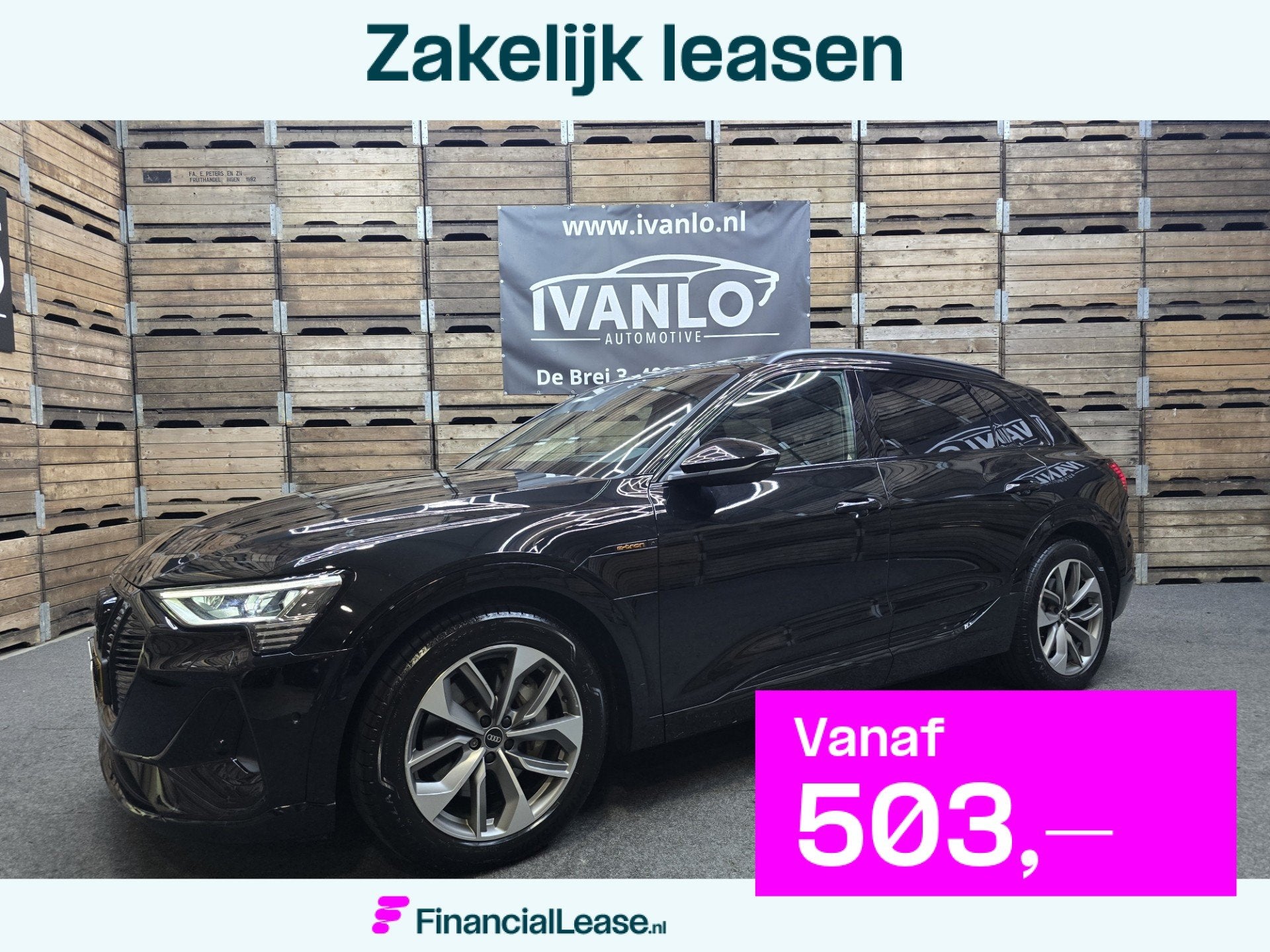 Audi E-tron 55 quattro S edition S-Line 95 kWh Pano HUD Clim, Automaat, 131 €/maand, Zwart, 95 kWh