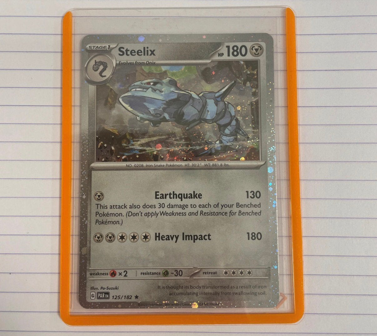 Steelix Paradox rift 125/182 zeldzame USA cosmos holo, Ophalen of Verzenden, Zo goed als nieuw, Losse kaart, Foil