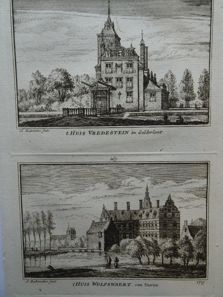 gravure huis Vredestein en Wolfswaert Gelderland Rademaker, Antiek en Kunst, Verzenden, Stadsgezicht, Gravure, Origineel