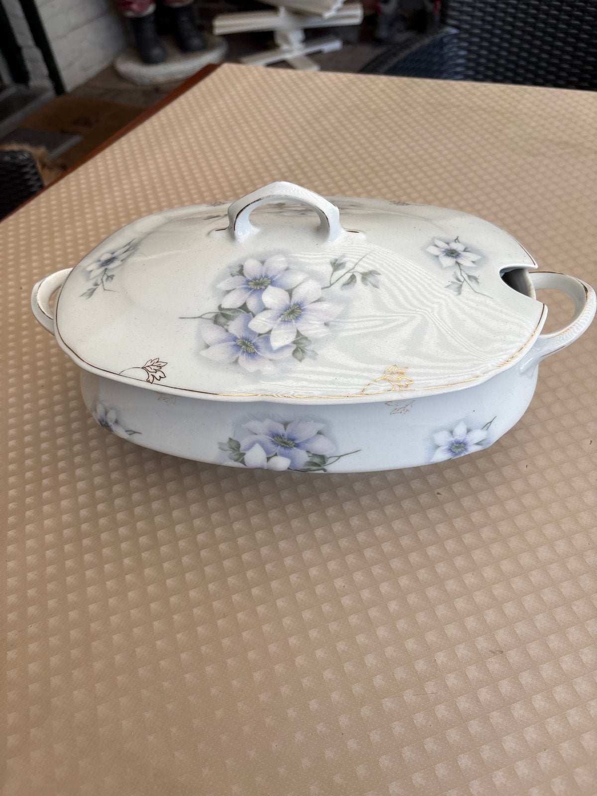 Vintage Soepterrine met Bloemmotief - Wit/Blauw, Ophalen of Verzenden
