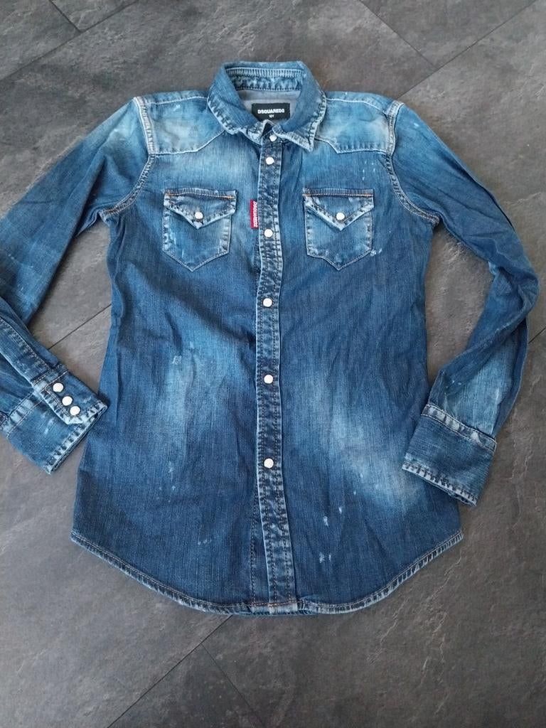 Stoer spijkeroverhemd van Dsquared2 maat 140, Kinderen en Baby's, Dsquared2, Ophalen of Verzenden, Zo goed als nieuw, Shirt of Longsleeve