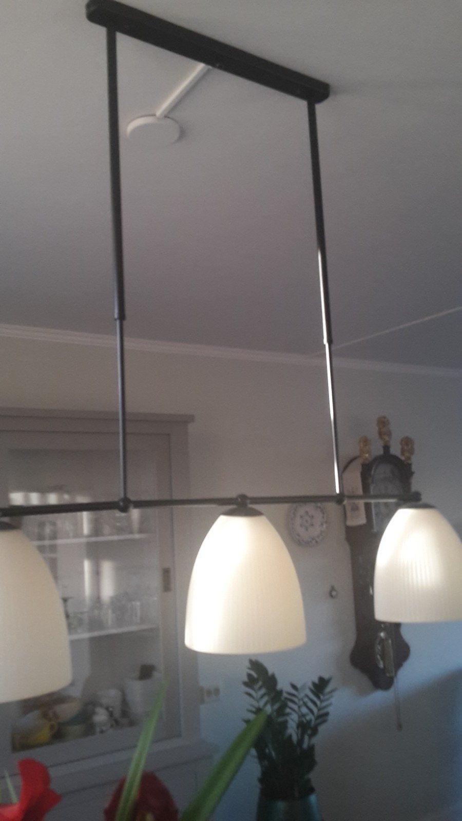 mooie hang lamp met 3 glazen kelken, Ophalen of Verzenden, Glas, E27 (groot)
