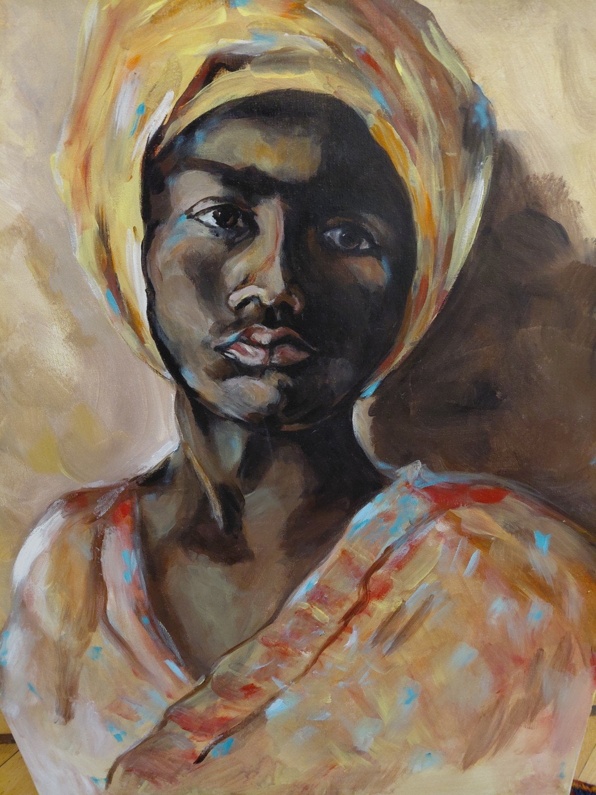 Prachtig Krachtig Portret 'Afrikaanse Jonge Vrouw', Ophalen, Acrylverf, Gesigneerd, Overige materialen