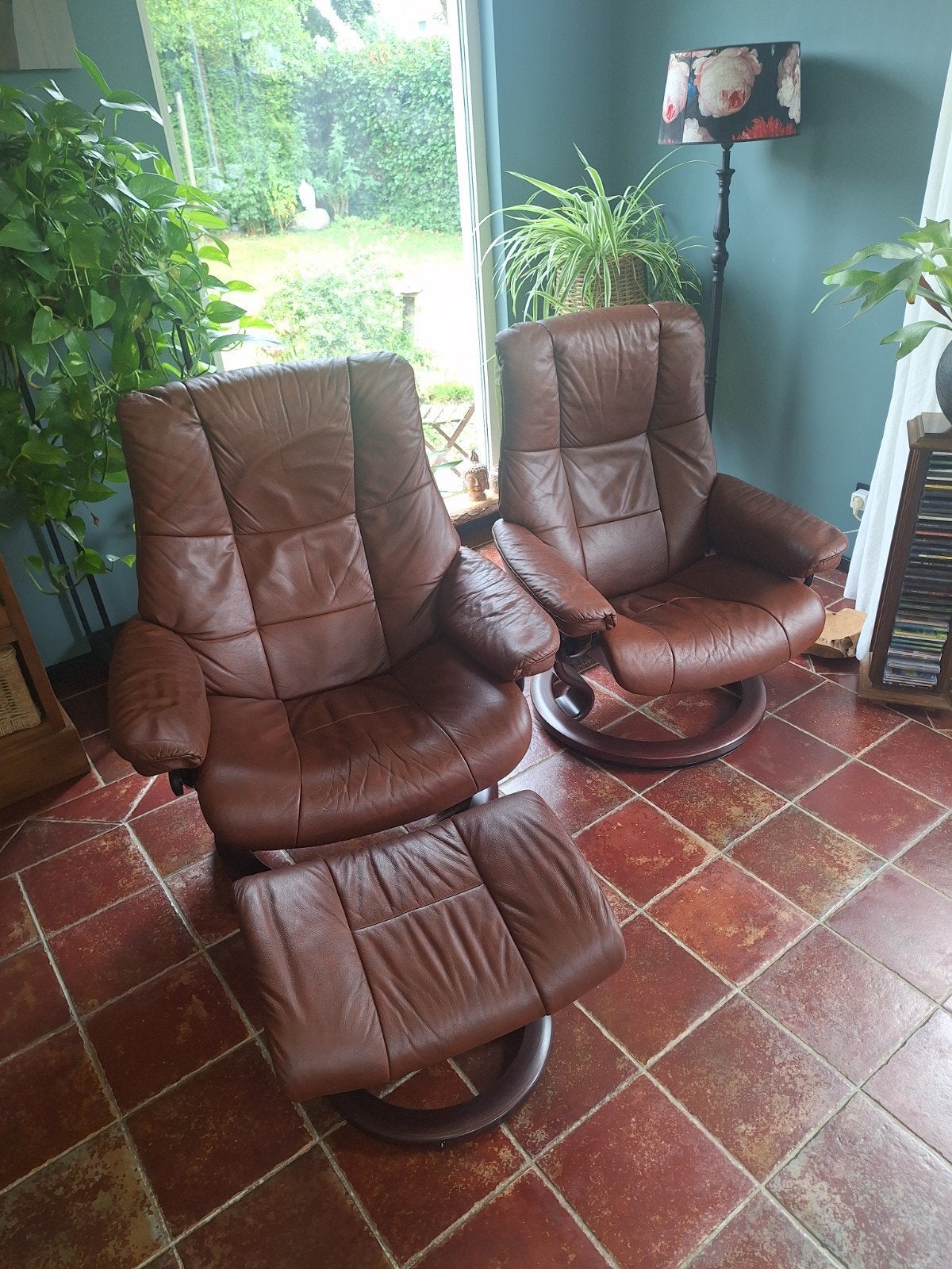 Leren relaxfauteuils van Stressless met voetenbank - Bruin, Huis en Inrichting, Fauteuils, Gebruikt, Klassiek, Comfortabel, Ophalen of Verzenden