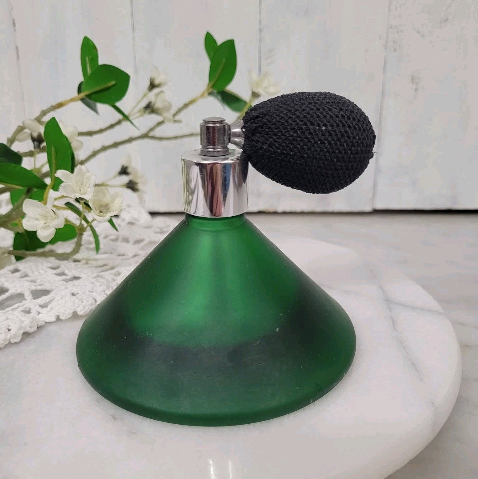 Vintage parfumverstuiver - smaragdgroen  -, Verzenden, Zo goed als nieuw, Parfumfles