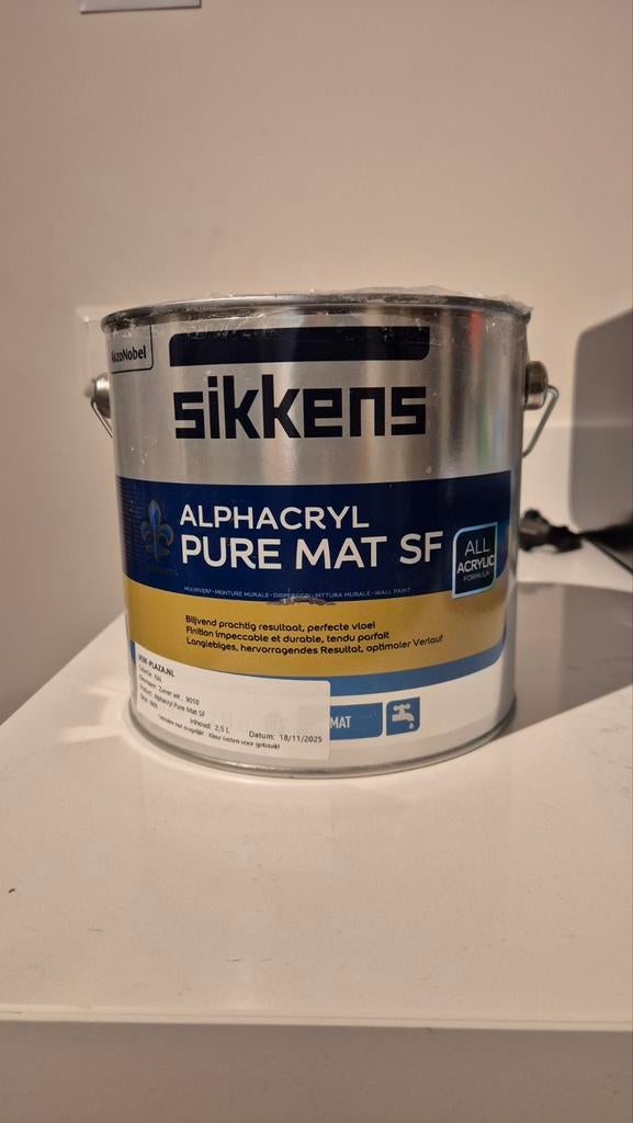 Sikkens Alphacryl Pure Mat SF 2.5L RAL 9010, Doe-het-zelf en Verbouw, Verf, Beits en Lak, Wit, Nieuw, Ophalen of Verzenden, Verf