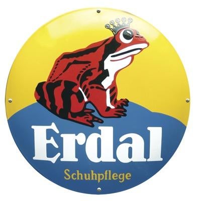 Erdal Schuh Pflege reclamebord van emaille rond wandbord, Reclamebord, Info@deconoord.nl, Deco Noord, Nieuw
