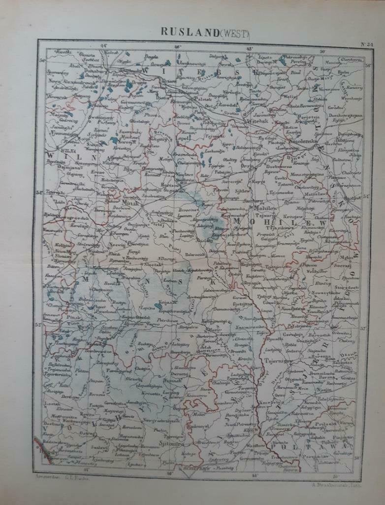 34 / Litho van J. Kuyper uit 1880 van West Rusland, Ophalen of Verzenden