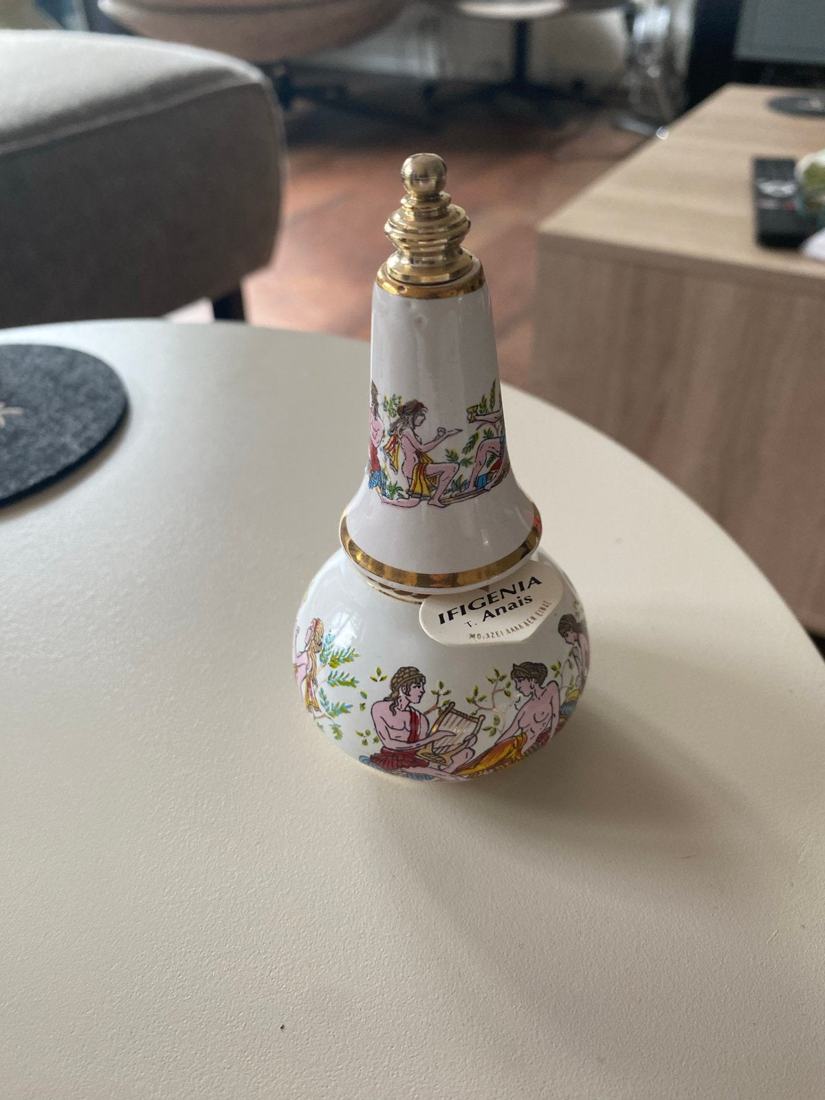 Vintage Ifigenia Anais parfumflesje met Griekse figuren, Antiek en Kunst, Ophalen of Verzenden