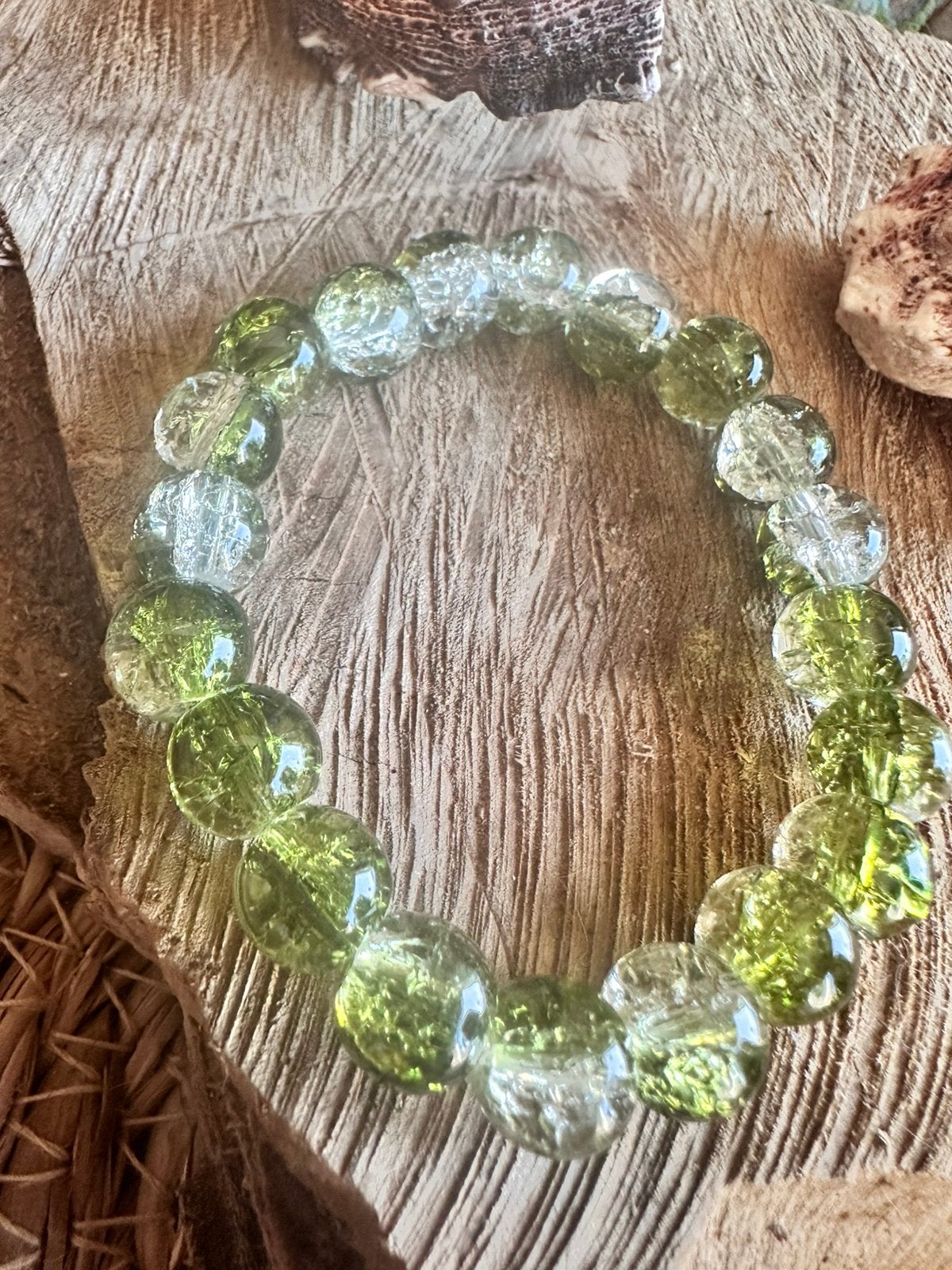 Glazen kralenarmband / groen / multilayer / stackable, Ophalen of Verzenden, Zo goed als nieuw, Groen, Overige materialen