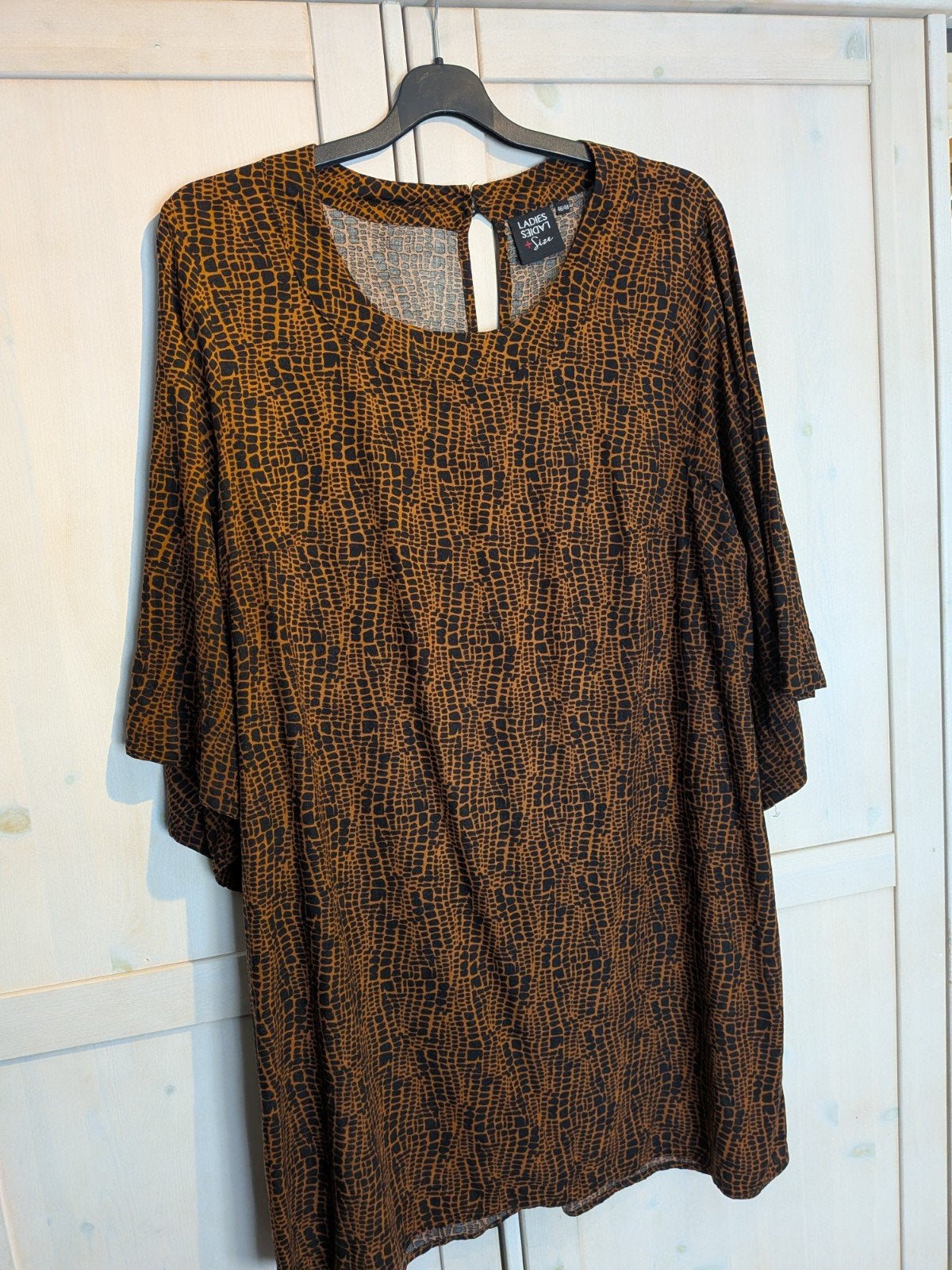 Prachtige jurk, bruin/zwart, Wibra, maat 46/48, Zwart, Maat 46/48 (XL) of groter, Ophalen of Verzenden, Knielengte