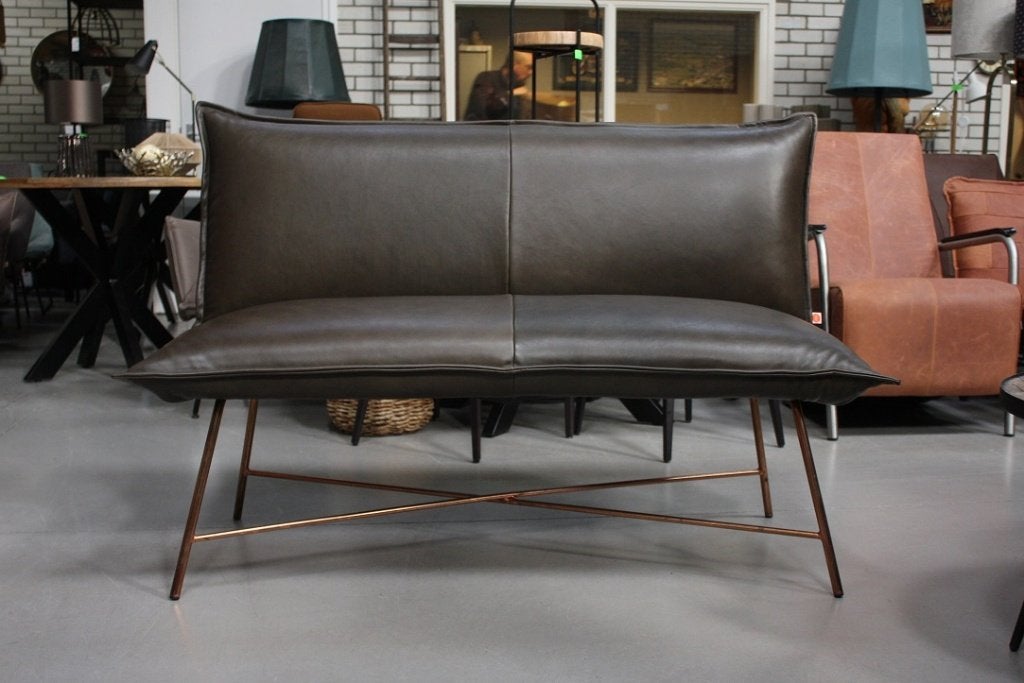 Luxe eetkamerbank Vidar Jess Design koper leer donkerbruin, Ophalen, Bruin, Zo goed als nieuw, Vijf, Zes of meer stoelen
